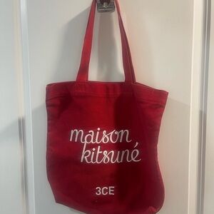 MAISON KITSUNÉ Red Canvas Tote with White Logo
